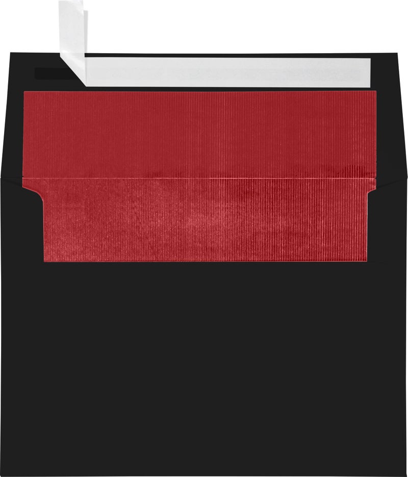 Envelopes.com LUXPaper A7 Foil Lined Invitation Envelopes | Peel & Press | 5 1/4" x 7 1/4" | Black w/Red LUX Lining | 80lb. Text | 50 Qty - Image 1